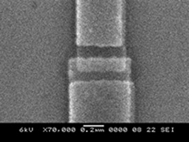 SEM image of Al-AlOx-Al tunnel junctions patterned at the Cornell Nanoscale Facility with electron-beam lithography.